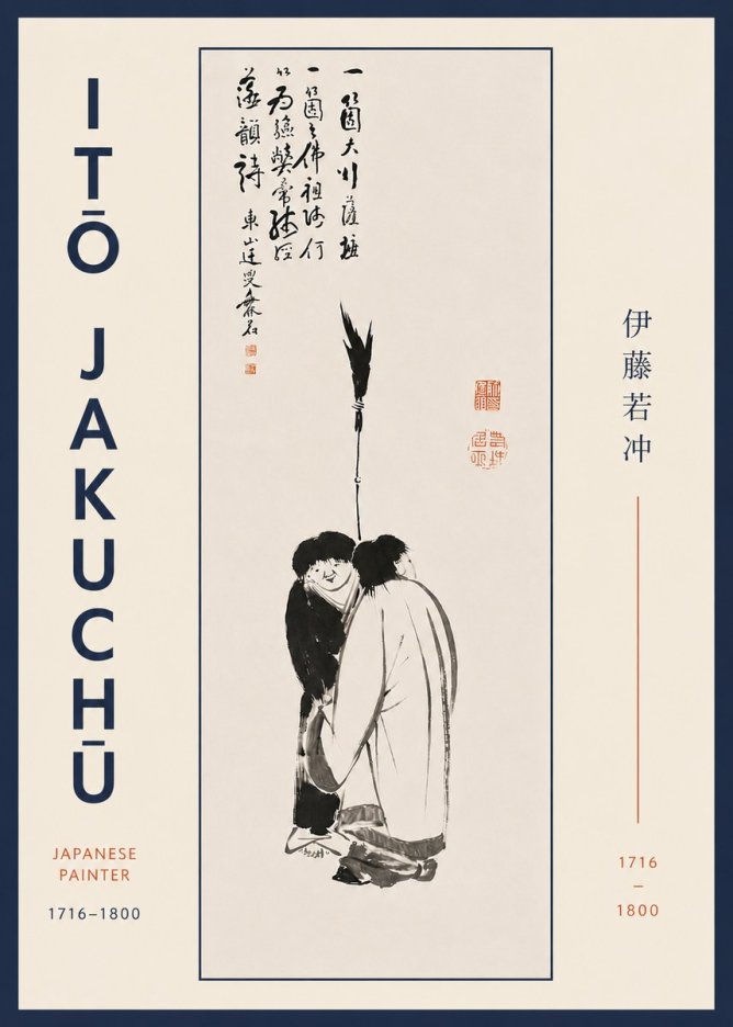 Itō Jakuchū Two Figures Holding a Staff No7 - Juliste