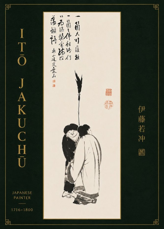 Itō Jakuchū Two Figures Holding a Staff No8 - Juliste