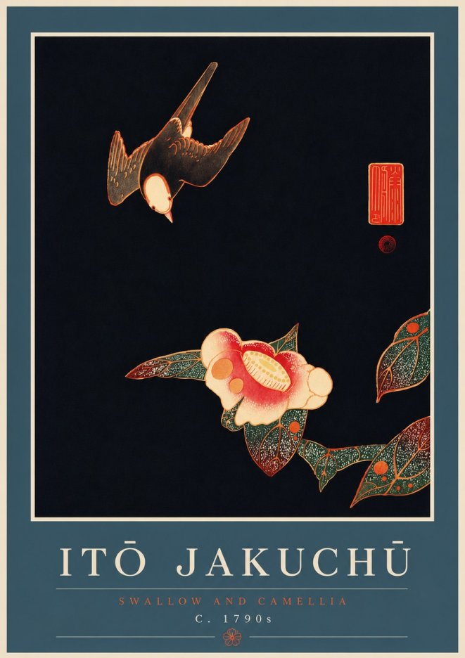Itō Jakuchū Swallow and Camellia No7 - Juliste
