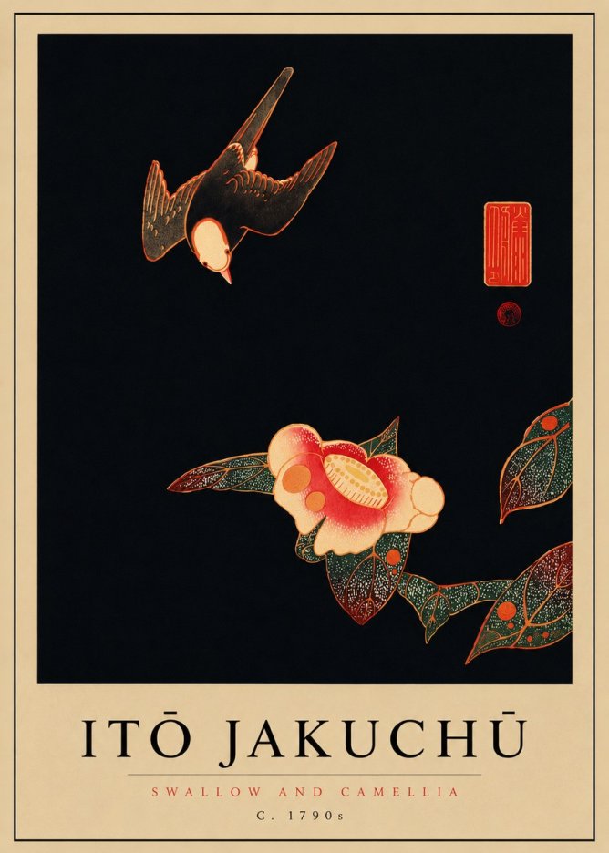 Itō Jakuchū Swallow and Camellia No8 - Juliste