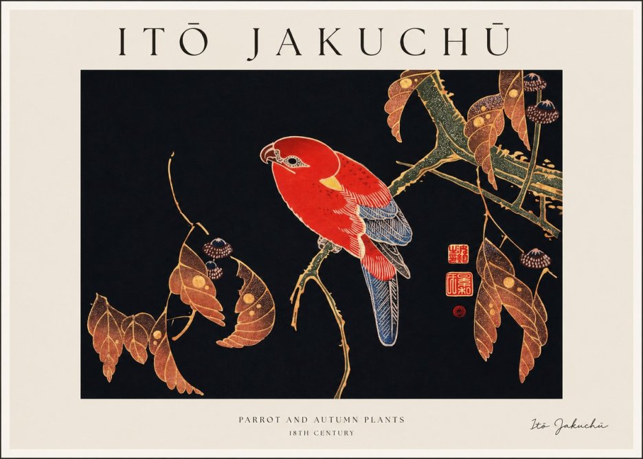 Itō Jakuchū Parrot and Autumn Plants No1 - Juliste
