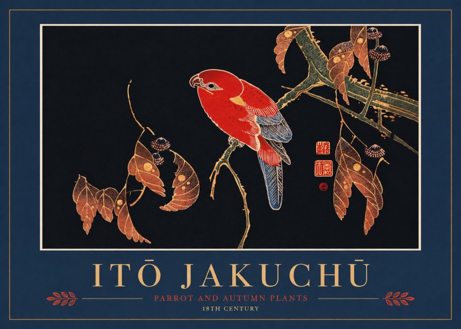 Itō Jakuchū Parrot and Autumn Plants No2 - Juliste