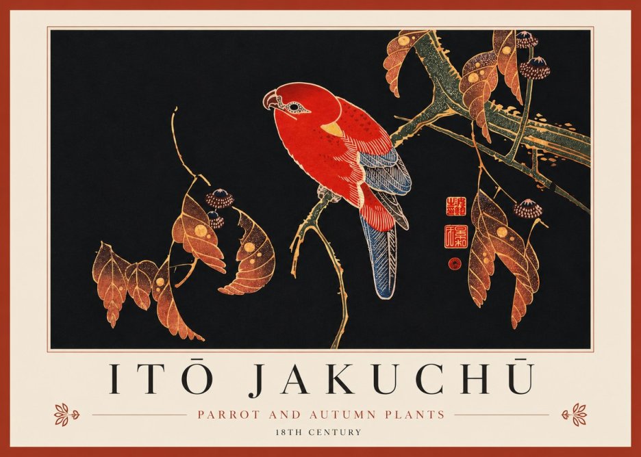 Itō Jakuchū Parrot and Autumn Plants No3 - Juliste