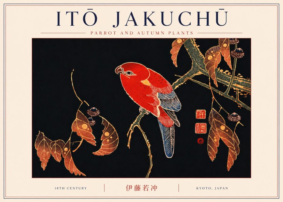 Itō Jakuchū Parrot and Autumn Plants No6 - Juliste