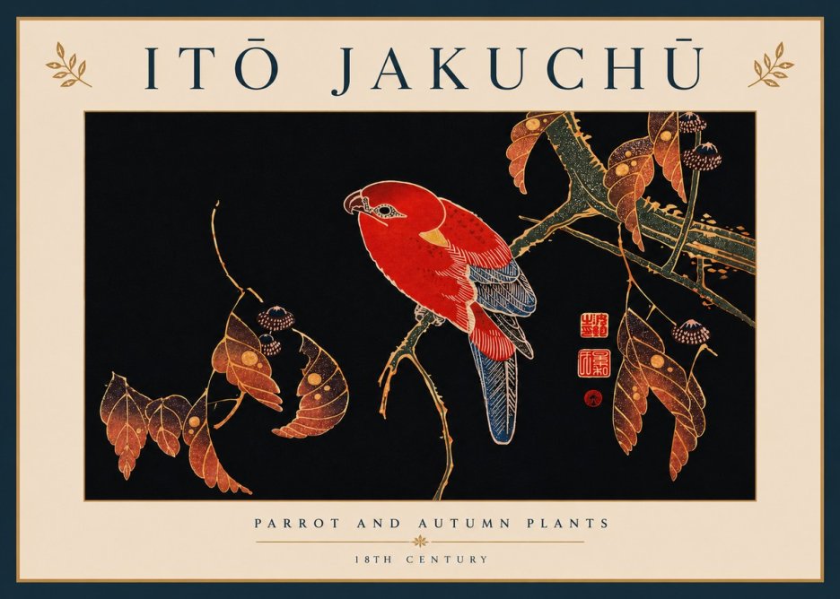 Itō Jakuchū Parrot and Autumn Plants No8 - Juliste
