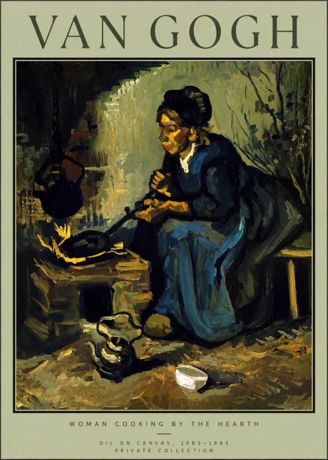 Van Gogh Woman Cooking by the Hearth No2 - Juliste