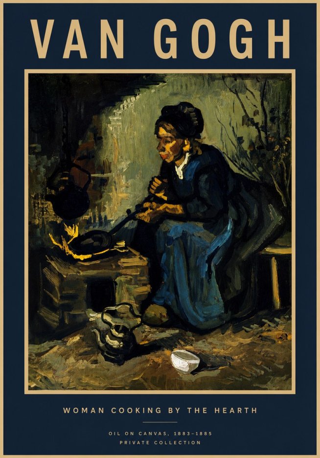 Van Gogh Woman Cooking by the Hearth No4 - Juliste
