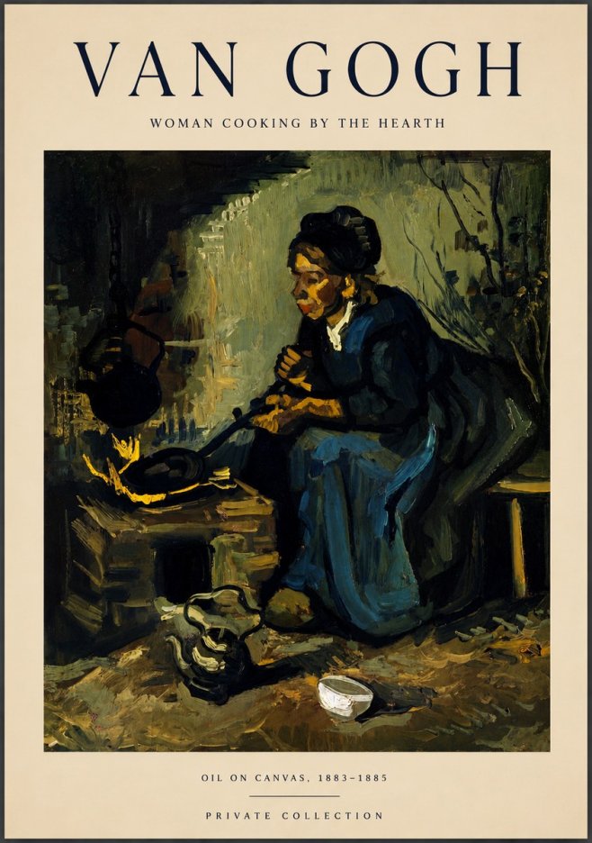 Van Gogh Woman Cooking by the Hearth No5 - Juliste