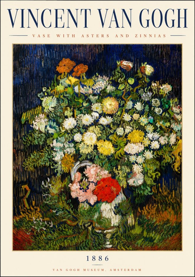 Van Gogh Vase with Asters and Zinnias No3 - Juliste