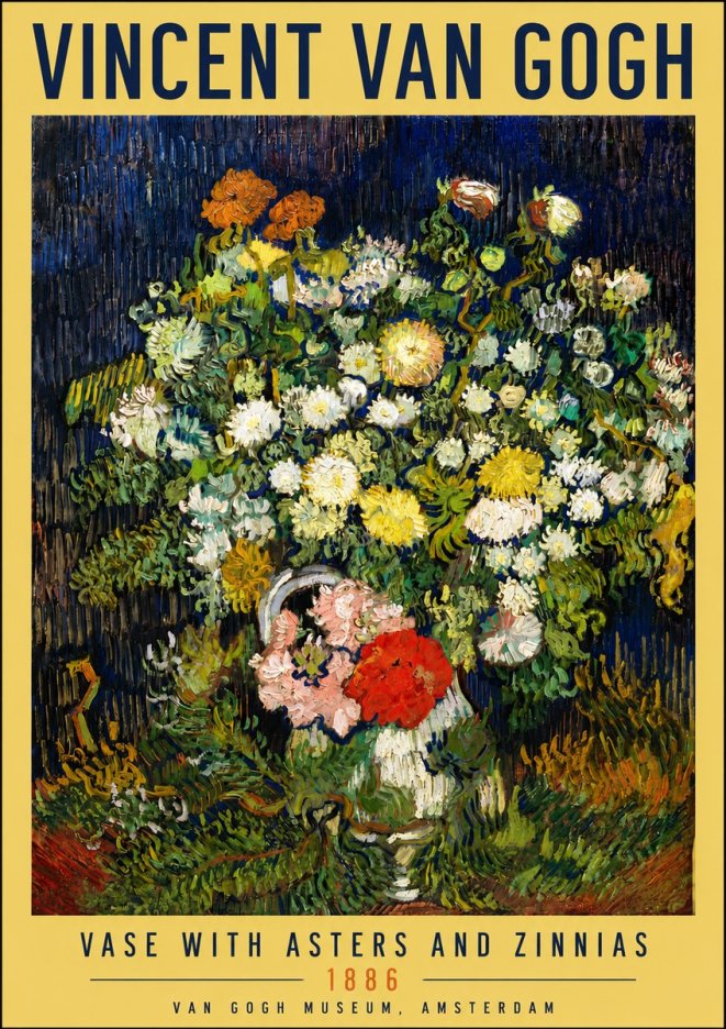 Van Gogh Vase with Asters and Zinnias No4 - Juliste