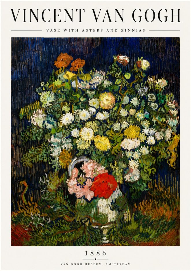 Van Gogh Vase with Asters and Zinnias No5 - Juliste