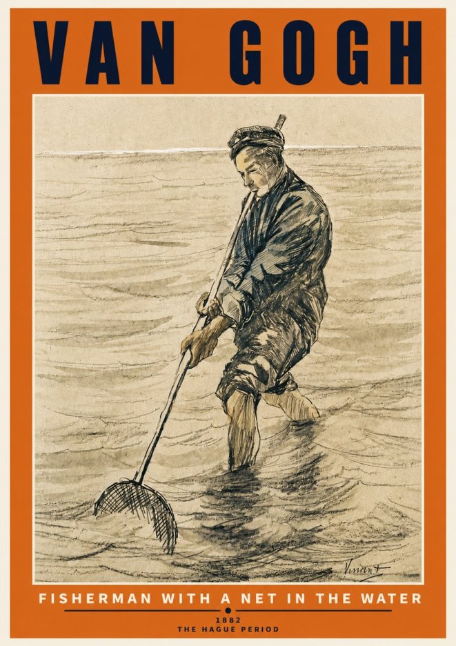 Van Gogh Fisherman with Net No6 - Juliste