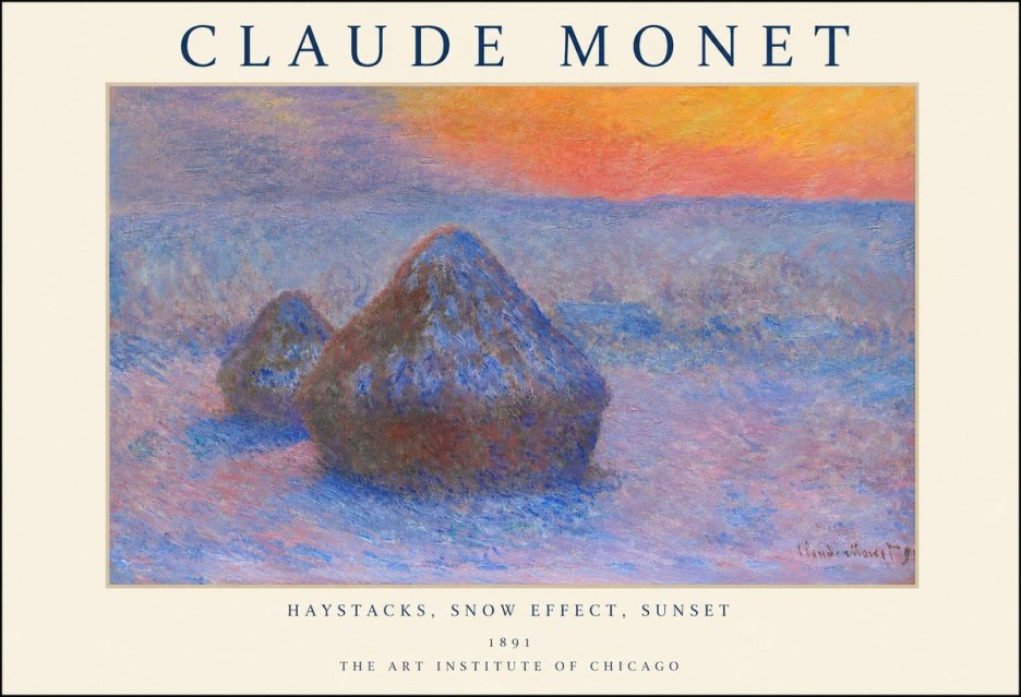 Monet Haystacks, Snow Effect, Sunset No1 - Juliste