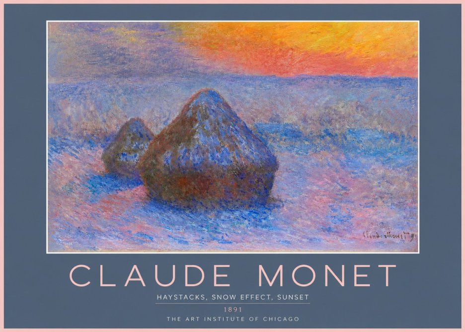 Monet Haystacks, Snow Effect, Sunset No2 - Juliste