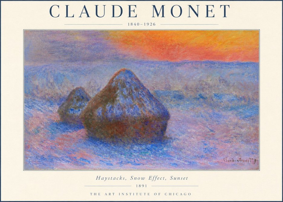 Monet Haystacks, Snow Effect, Sunset No3 - Juliste