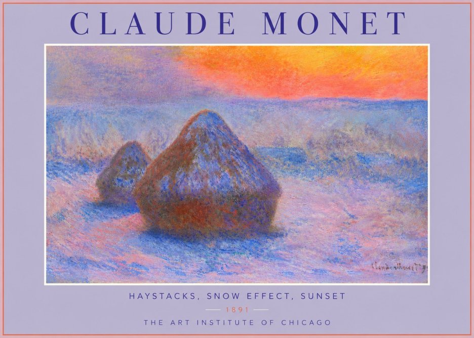 Monet Haystacks, Snow Effect, Sunset No4 - Juliste