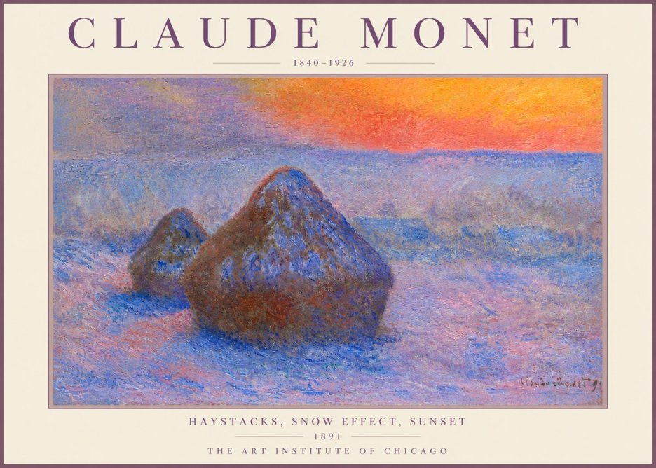 Monet Haystacks, Snow Effect, Sunset No6 - Juliste