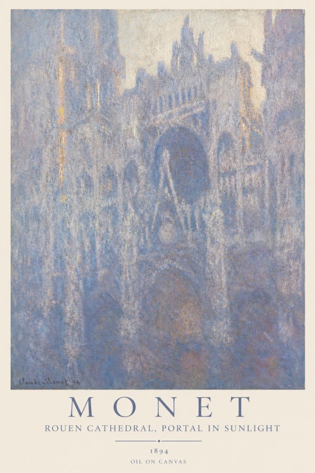 Monet Rouen Cathedral, Portal in Sunlight No3 - Juliste