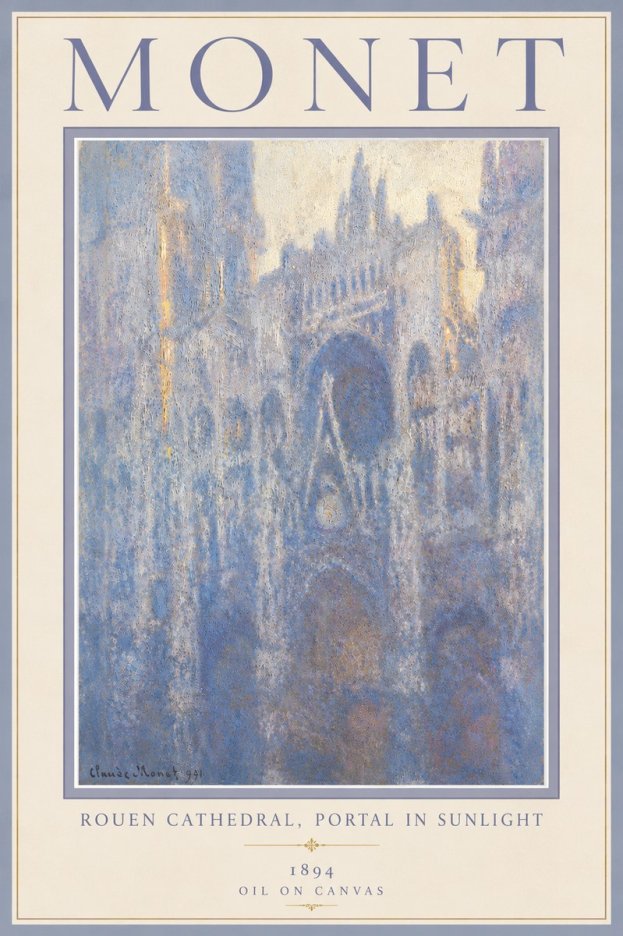 Monet Rouen Cathedral, Portal in Sunlight No5 - Juliste