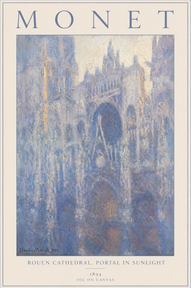 Monet Rouen Cathedral, Portal in Sunlight No6 - Juliste
