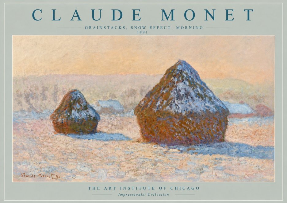 Monet Grainstacks, Snow Effect, Morning No4 - Juliste