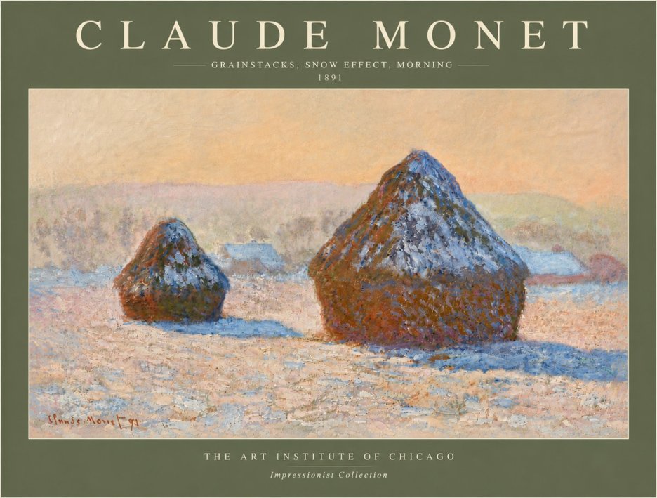 Monet Grainstacks, Snow Effect, Morning No6 - Juliste