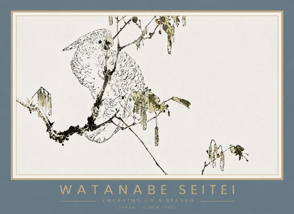 Watanabe Seitei Cockatoo on a Branch No4 - Juliste