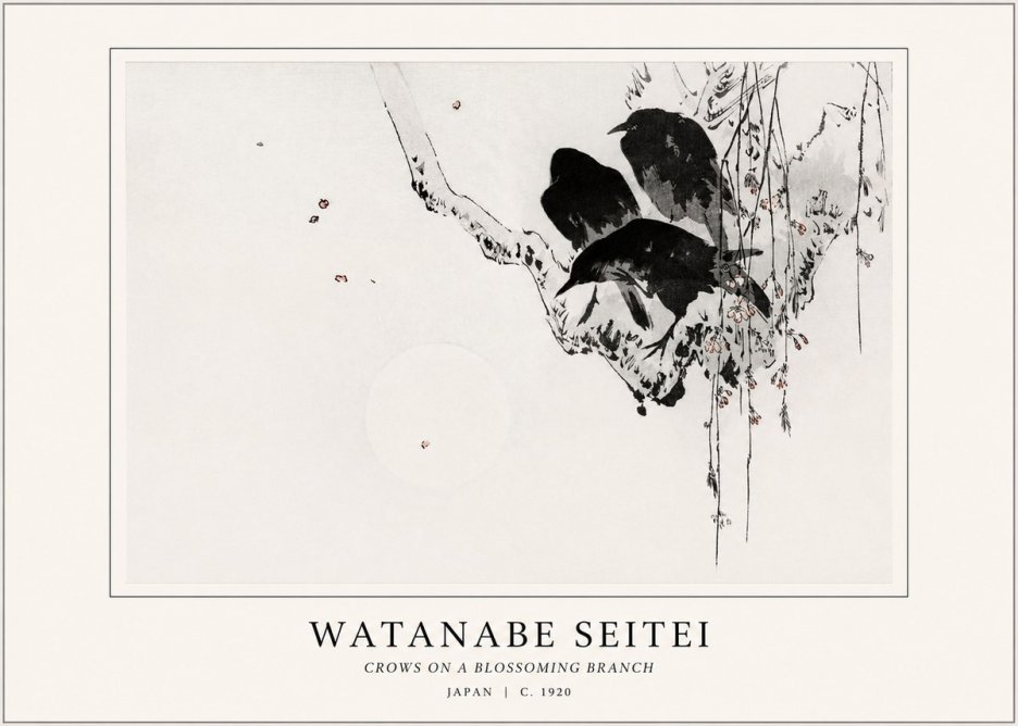 Watanabe Seitei Crows on a Blossoming Branch No1 - Juliste