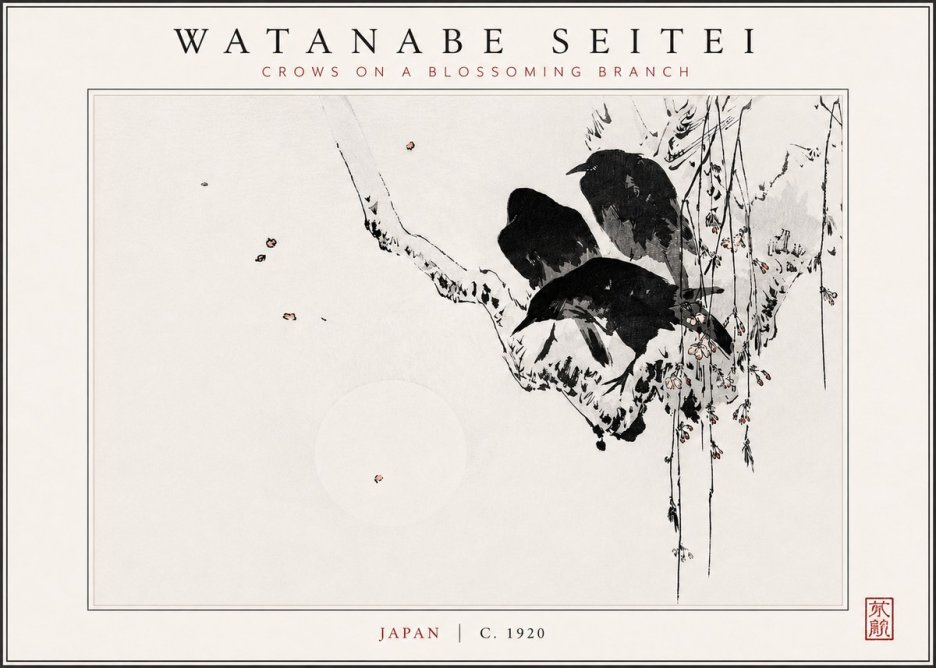 Watanabe Seitei Crows on a Blossoming Branch No3 - Juliste