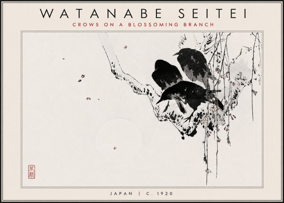 Watanabe Seitei Crows on a Blossoming Branch No5 - Juliste