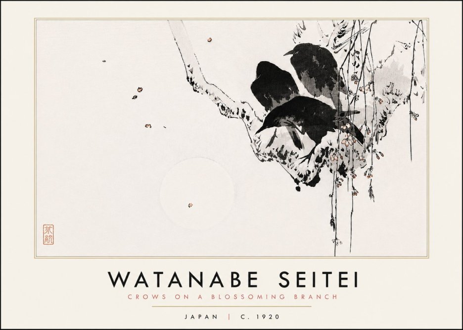 Watanabe Seitei Crows on a Blossoming Branch No6 - Juliste