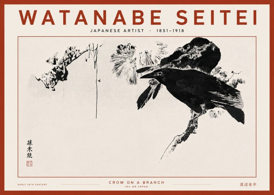 Watanabe Seitei Crow on a Branch No4 - Juliste