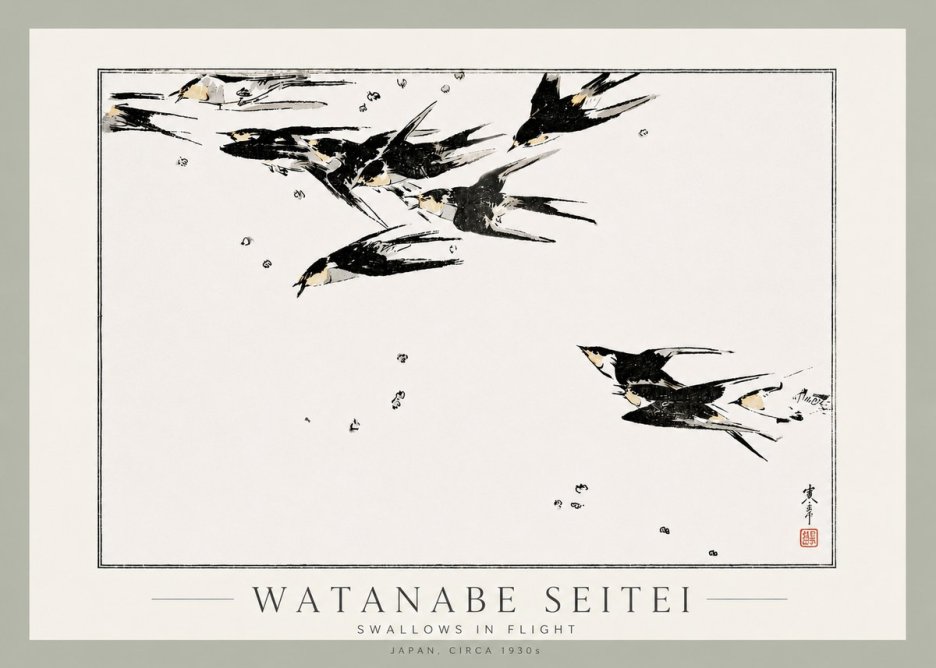 Watanabe Seitei Swallows in Flight No3 - Juliste