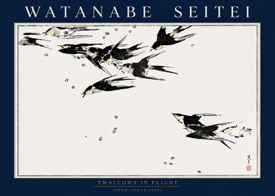 Watanabe Seitei Swallows in Flight No4 - Juliste