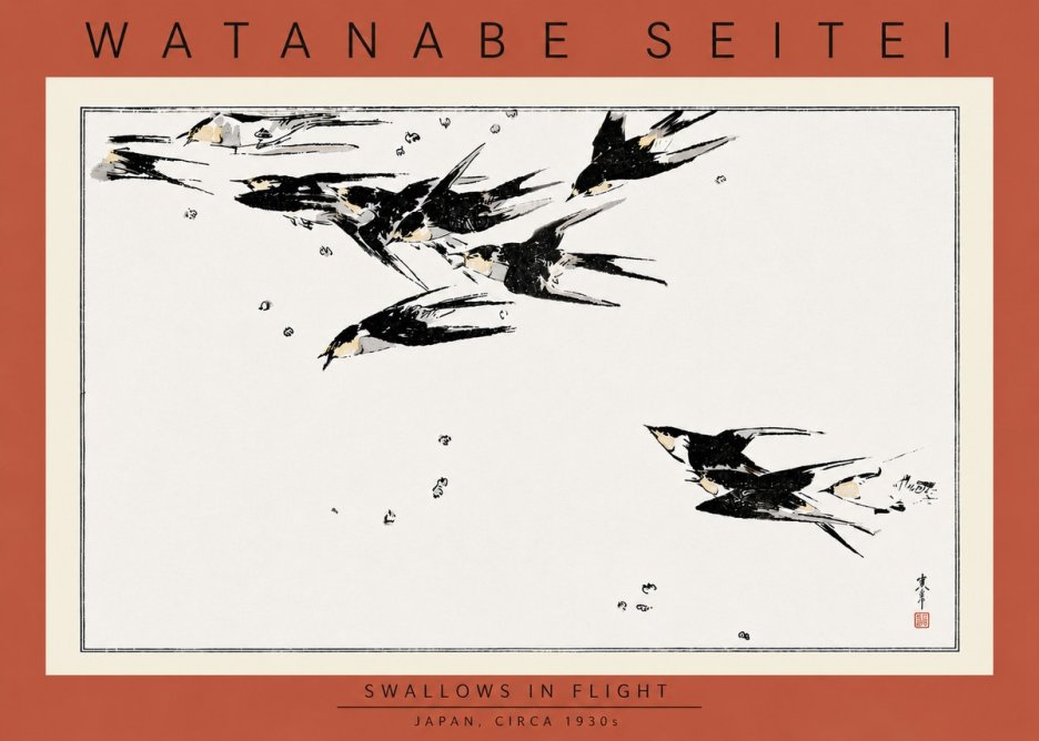 Watanabe Seitei Swallows in Flight No5 - Juliste