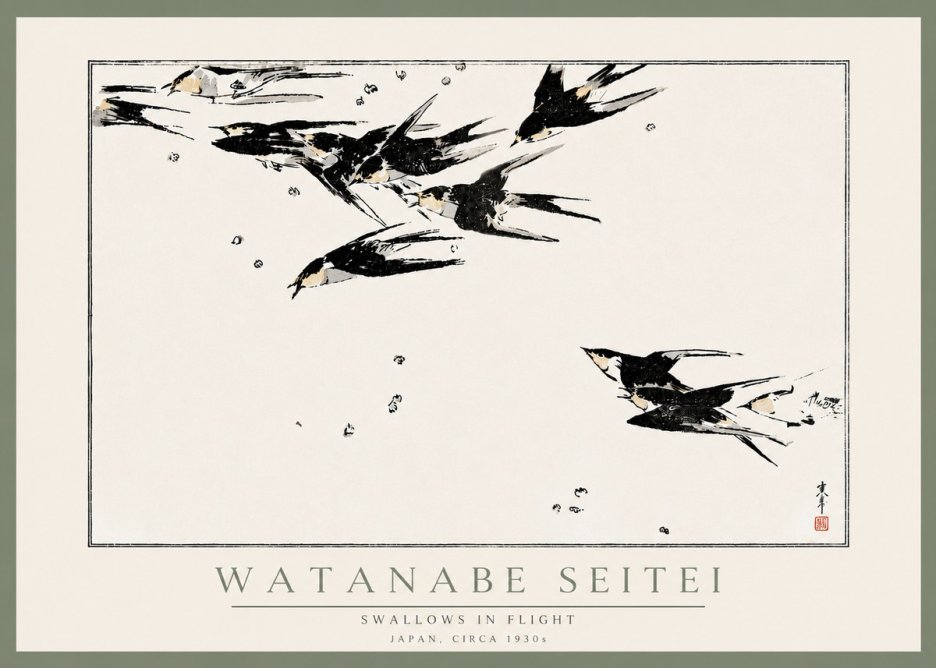 Watanabe Seitei Swallows in Flight No6 - Juliste