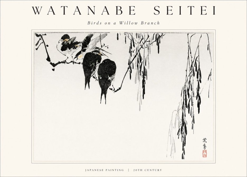 Watanabe Seitei Birds on a Willow Branch No1 - Juliste