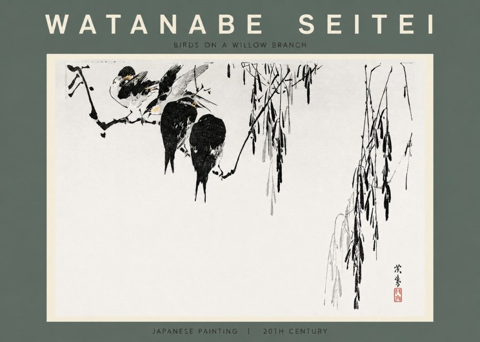 Watanabe Seitei Birds on a Willow Branch No2 - Juliste