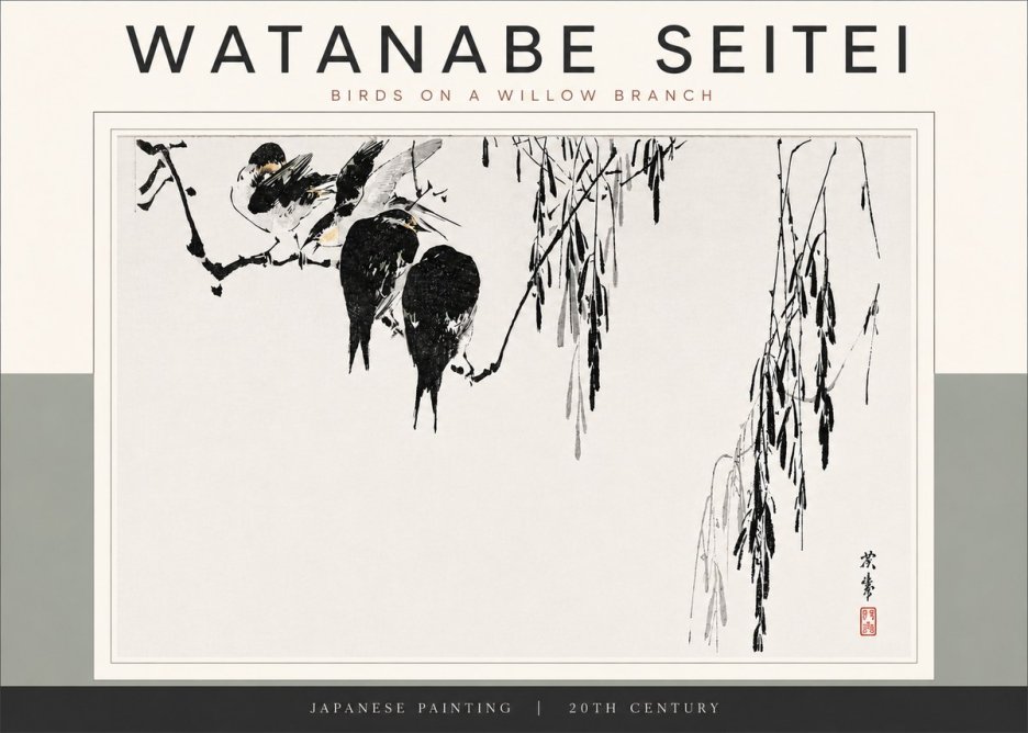 Watanabe Seitei Birds on a Willow Branch No5 - Juliste