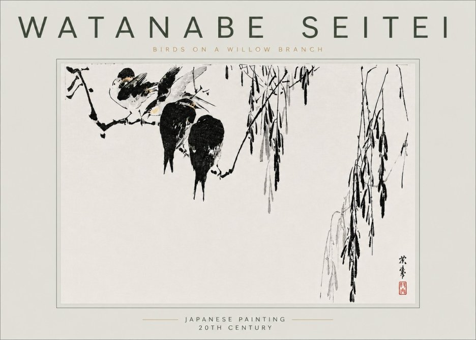 Watanabe Seitei Birds on a Willow Branch No6 - Juliste
