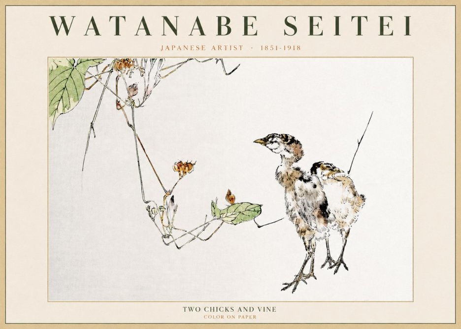 Watanabe Seitei Two Chicks and Vine No2 - Juliste