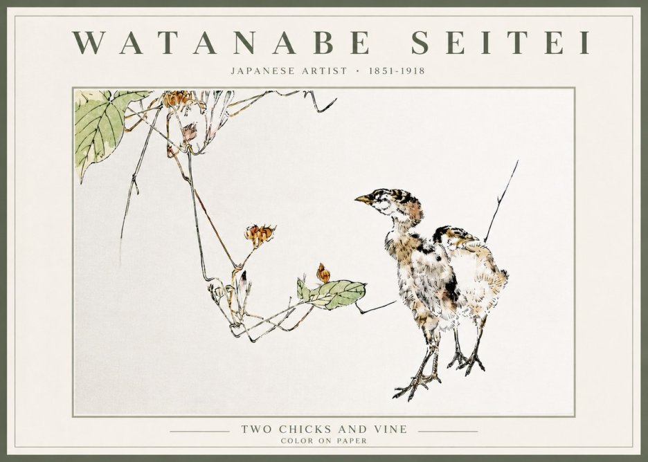 Watanabe Seitei Two Chicks and Vine No5 - Juliste