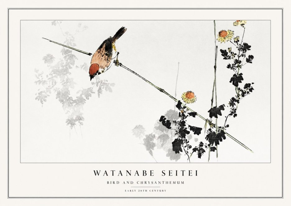 Watanabe Seitei Bird and Chrysanthemum No1 - Juliste