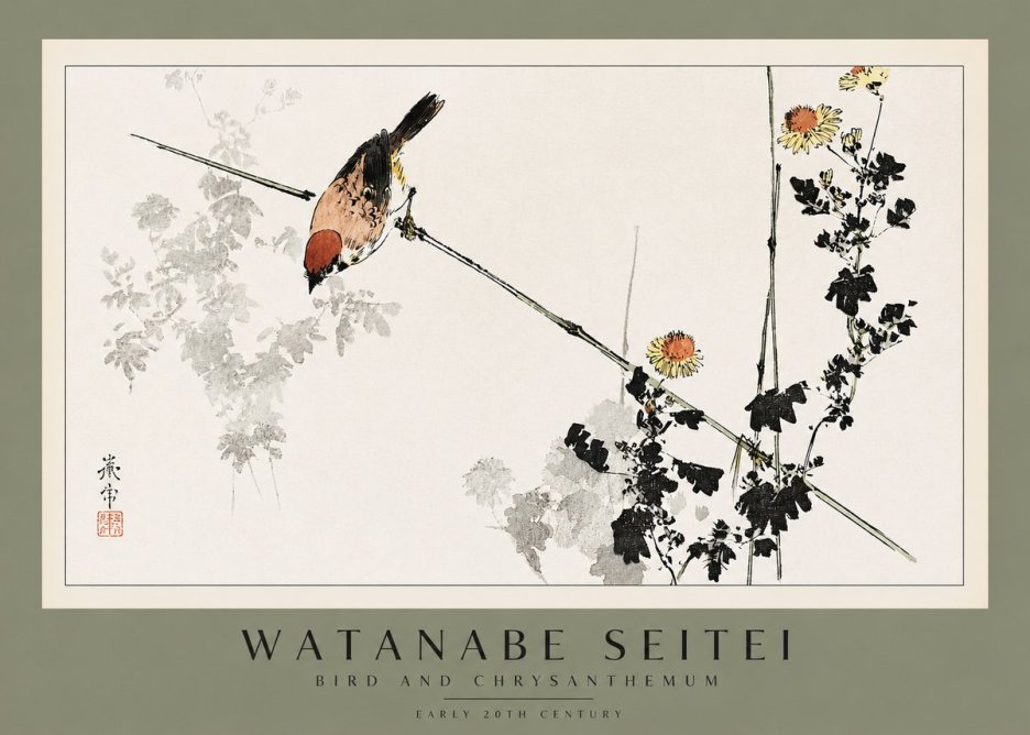 Watanabe Seitei Bird and Chrysanthemum No2 - Juliste