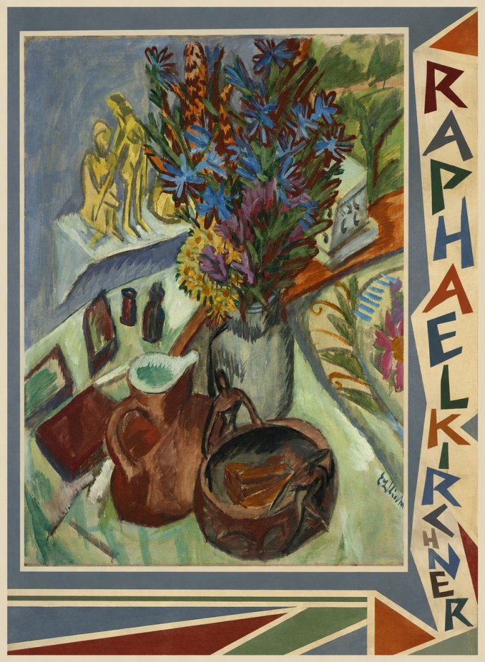 Raphael Kirchner Still Life with Blue Flowers and Figurines No2 - Juliste
