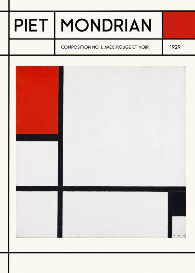 Piet Mondrian Composition No. I, Avec Rouge Et Noir No2 - Juliste