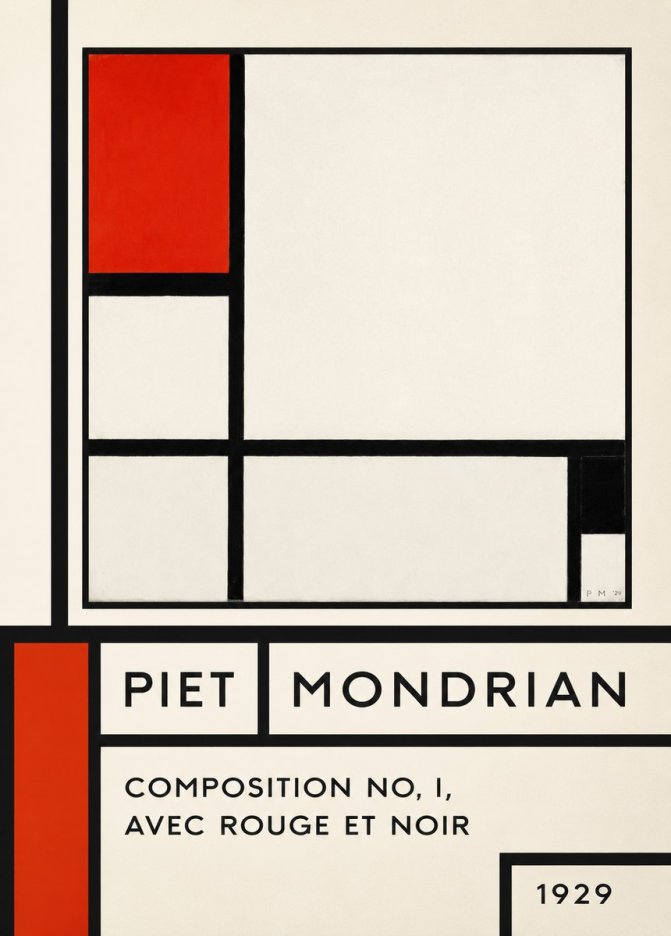 Piet Mondrian Composition No. I, Avec Rouge Et Noir No6 - Juliste