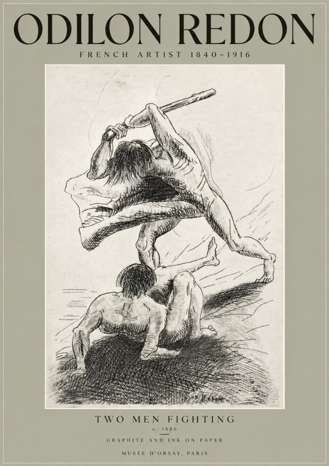 Odilon Redon Two Men Fighting No3 - Juliste
