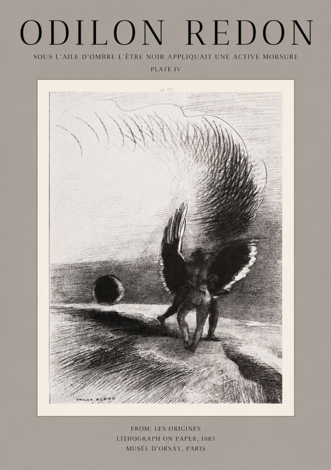 Odilon Redon Sous L'aile D'ombre L'être Noir Appliquait Une Active Morsure Plate Iv No1 - Juliste
