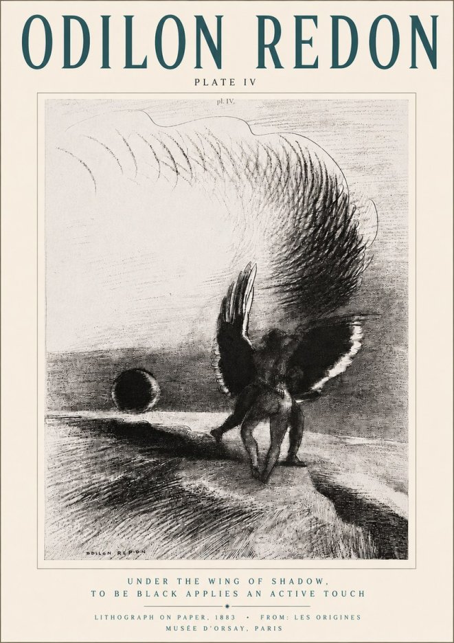 Odilon Redon Sous L'aile D'ombre L'être Noir Appliquait Une Active Morsure Plate Iv No4 - Juliste